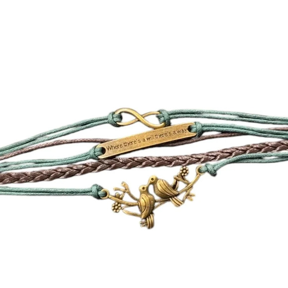 1 LEFT! Birds Quote Charm Faux Leather Multi-layered Bracelet - Picture 1 of 3